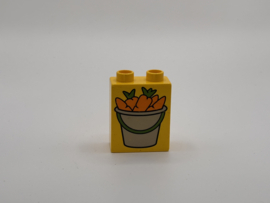 2 nops blok hoog geel emmer wortelen  Duplo