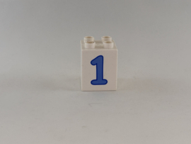 Blok 4 nops hoog wit getal 1 Duplo