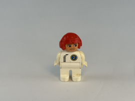 Coureur wit overall, rode helm nummer 2 blauw Duplo