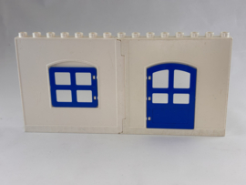 Muur wit met raam en deur blauw Duplo