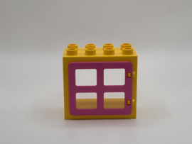 Kozijn geel met raam / deur donker roze 2x4 Duplo