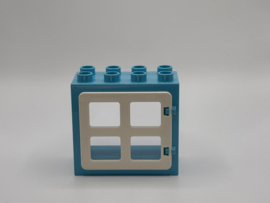 Kozijn azuurblauw met raam / deur wit  2x4 Duplo