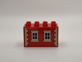 Muur met ramen op blok hoog rood Duplo