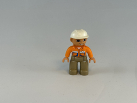 Bouwvakker witte helm, beige broek, oranje shirt Duplo