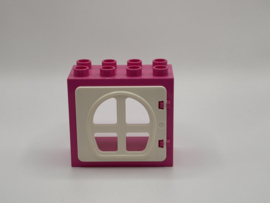 Kozijn donker roze met ovale raam / deur wit 2x4 Duplo