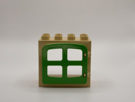 Kozijn beige met raam / deur groen 2x4 Duplo