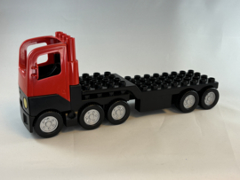 Vrachtwagen met aanhanger / trailer rood en zwart Duplo