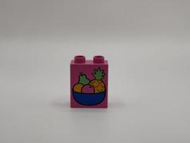 2 nops blok hoog donkerroze met fruitschaal Duplo