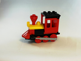 Duwtrein / locomotief rood, geel en zwart Duplo