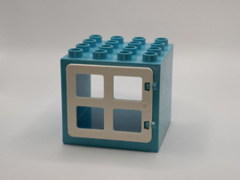 Kozijn azuurblauw met deur / raam wit 4x4 Duplo