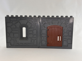 Kasteelmuur grijs 2-delig met grijze deur Duplo