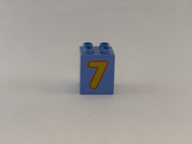Blok 4 nops hoog mediumblauw getal 7 Duplo