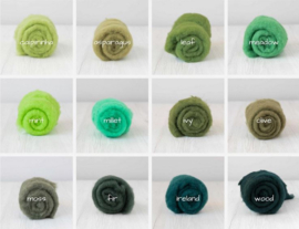 10 tinten Maoriwol groen tonen ongelabeld 5 gram per kleur