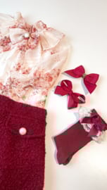 JC SOCKS | Kniekous met kant en strik Bordeaux