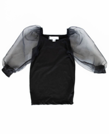 Jurk met tule mouw  | Zwart