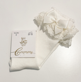 JC SOCKS | Kniekous met kant en strik Cava