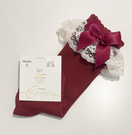JC SOCKS | Kniekous met kant en strik Bordeaux