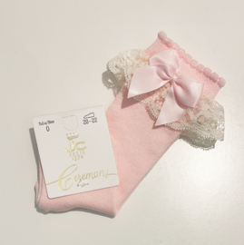 JC SOCKS | Kniekous met kant en strik Rosa
