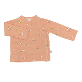 Newborn set - zalmroze met bloemen - wafelstof