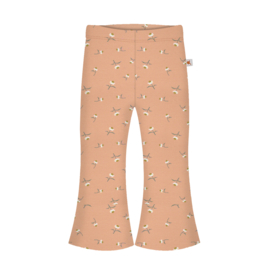Flared broek - zalmroze met bloemen - wafelstof
