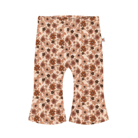 Baby broekje - Flared - beige met bruine bloemen
