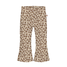 Flared broek - bruine bloemen - rib