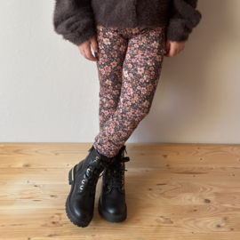 Legging - donkerbruin met bloemen