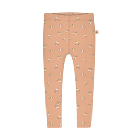 Legging - zalmroze met bloemen -  wafelstof