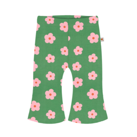Baby broekje - Flared - groen met roze bloemen