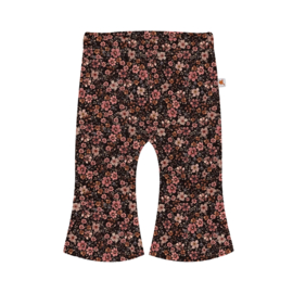 Baby broekje - Flared - donkerbruin met bloemen