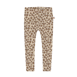 Legging - bruine bloemen - rib