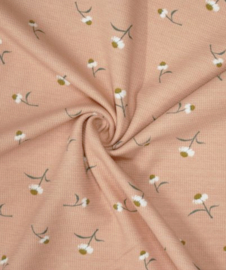 Legging - zalmroze met bloemen -  wafelstof