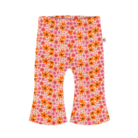 Baby broekje - Flared - roze en oranje bloemen