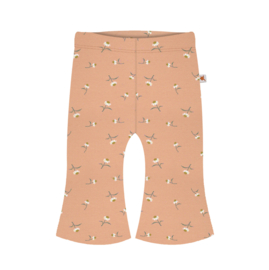 Baby broekje - Flared - zalmroze met bloemen -  wafelstof