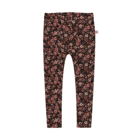 Legging - donkerbruin met bloemen