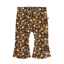 Baby broekje - Flared - donkergroen met bloemen