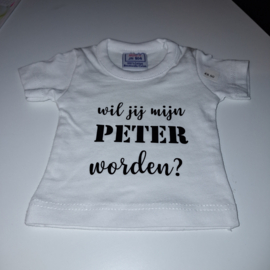 Mini T-shirt - Wit - Wil jij mijn peter worden?