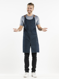 BIB APRON FORENE CROSS BLUE DENIM W75-L90 Chaud Devant 63299