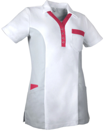 Bibi Dames zorgpolo Teamcare by De Berkel 1067000577L wit/grijs/koraal