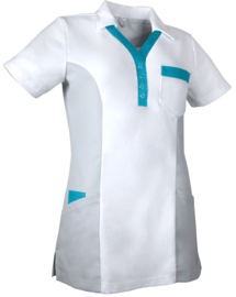 Bibi Dames zorgpolo Teamcare by De Berkel 1067000571L wit/grijs/turquoise