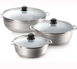 Imusa 3pc Cast Aluminum Caldero Set glazen deksel