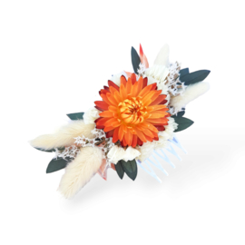 Haarkam met gedroogde bloemen - XS - Naturel oranje