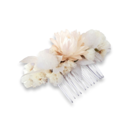 Haarkam met gedroogde bloemen - S - Room wit