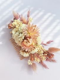 Haarkam met gedroogde bloemen - Naturel roze - M