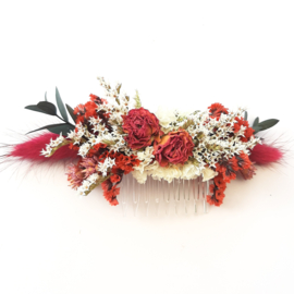 Haarkam met gedroogde bloemen - L - Rood