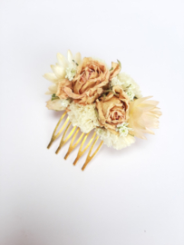 Haarkam met gedroogde bloemen - XS - Naturel rozen