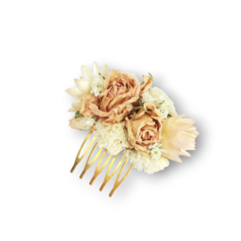 Haarkam met gedroogde bloemen - XS - Naturel rozen