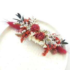 Haarkam met gedroogde bloemen - L - Rood