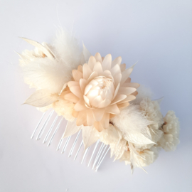 Haarkam met gedroogde bloemen - S - Room wit
