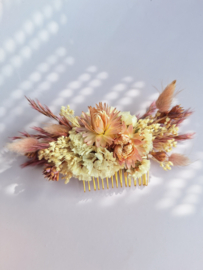 Haarkam met gedroogde bloemen - Naturel roze - M